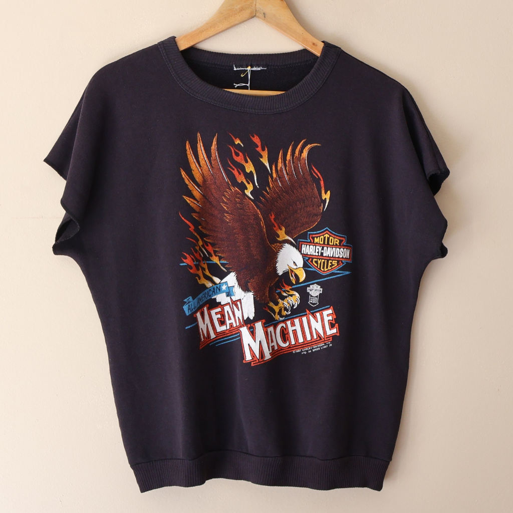 1980s Harley Davidson Cut Off Sleeve Eagle Crewneck