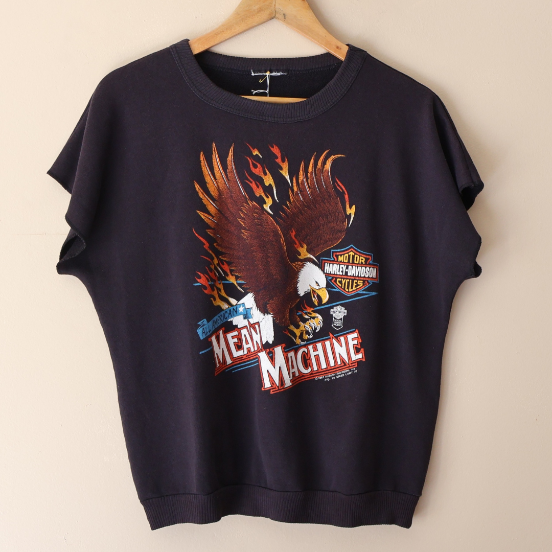 1980s Harley Davidson Cut Off Sleeve Eagle Crewneck