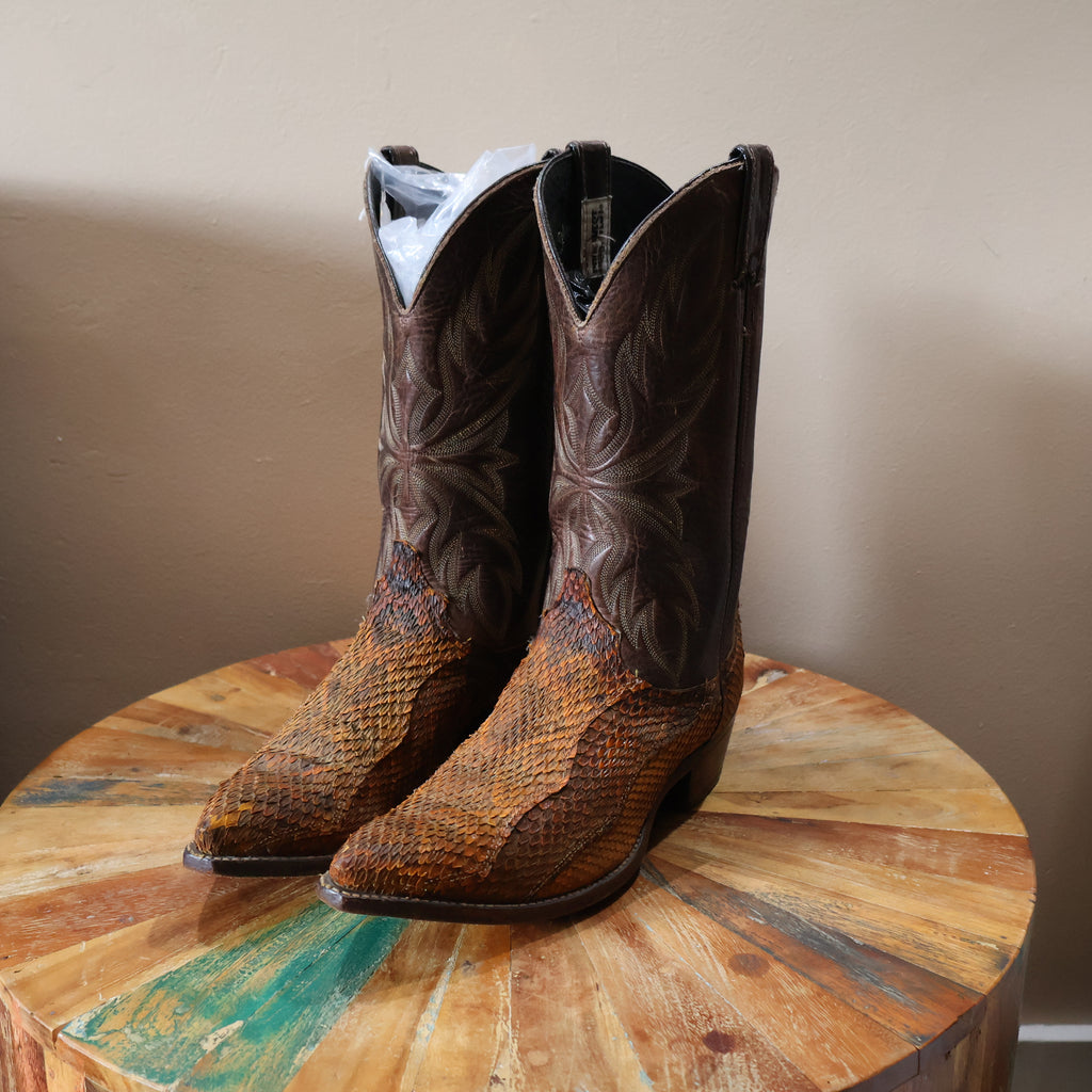 Orange & Brown Snakeskin Cowboy Boots