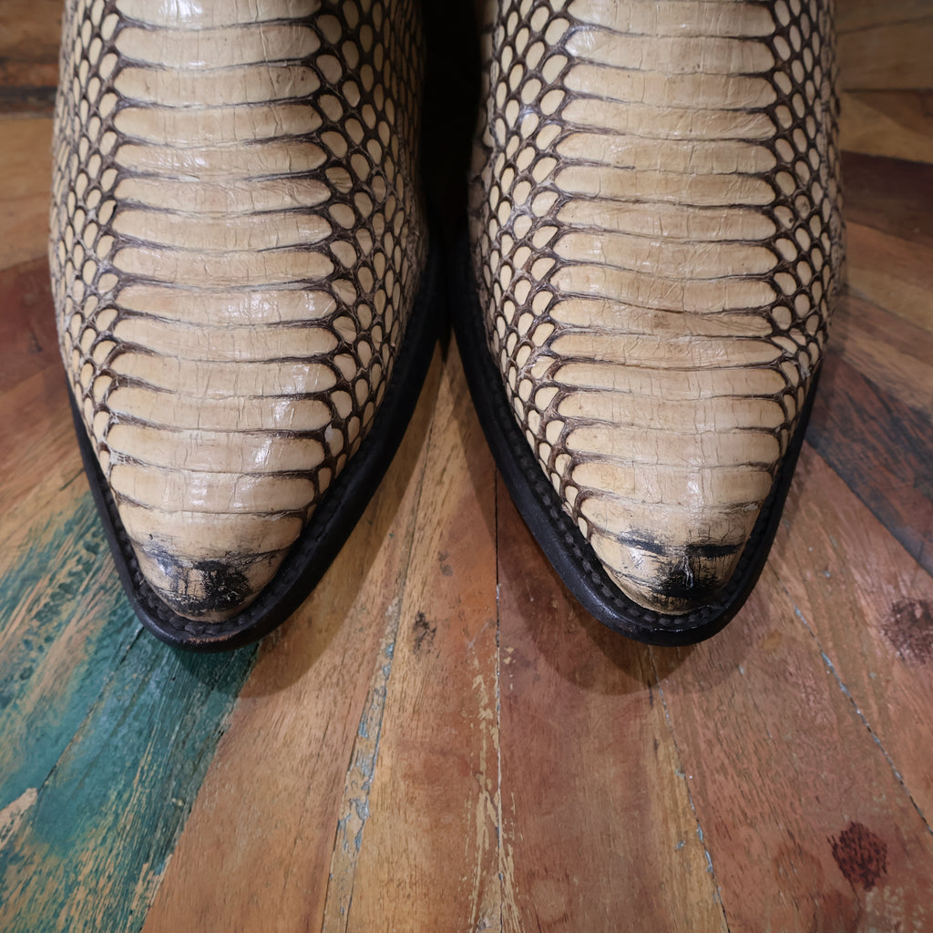 Tan & Off White Snakeskin Cowboy Boots