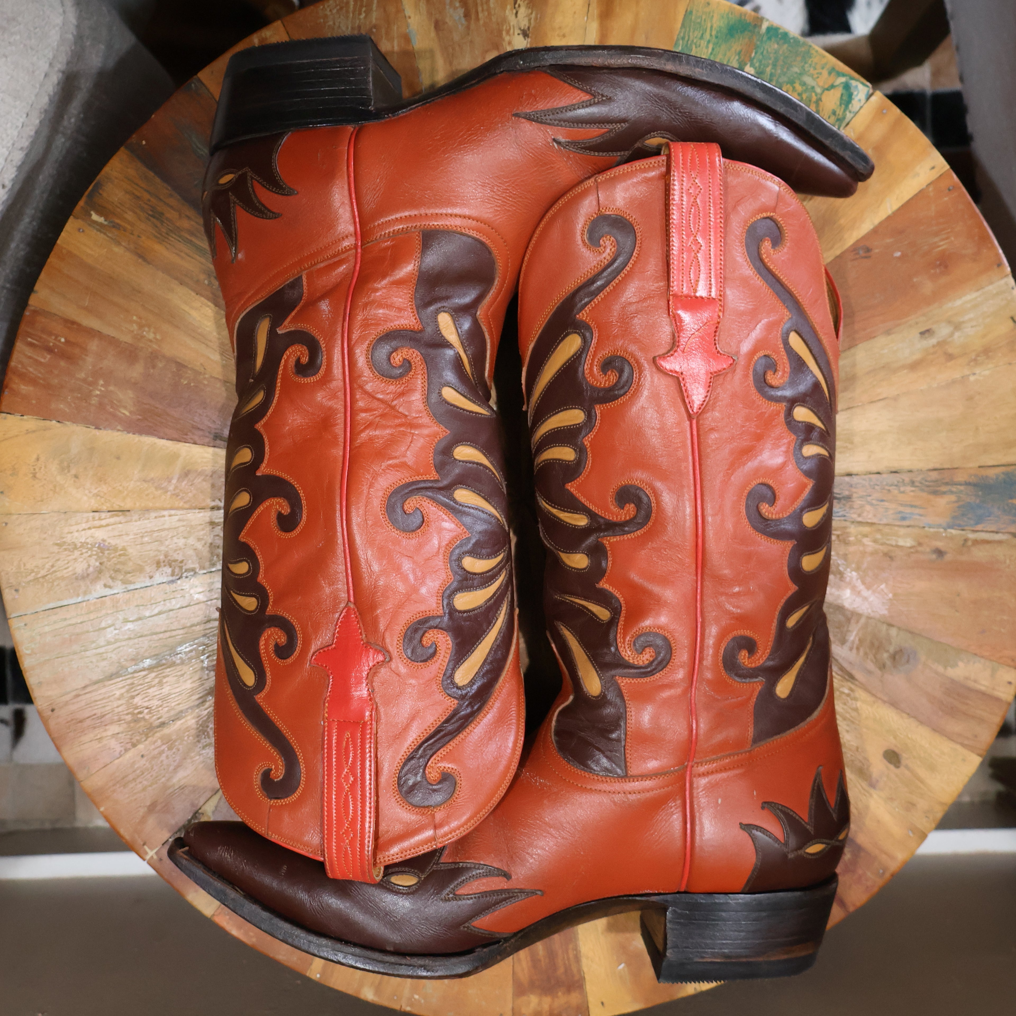 Red Orange & Brown Butterfly Design Cowboy Boots