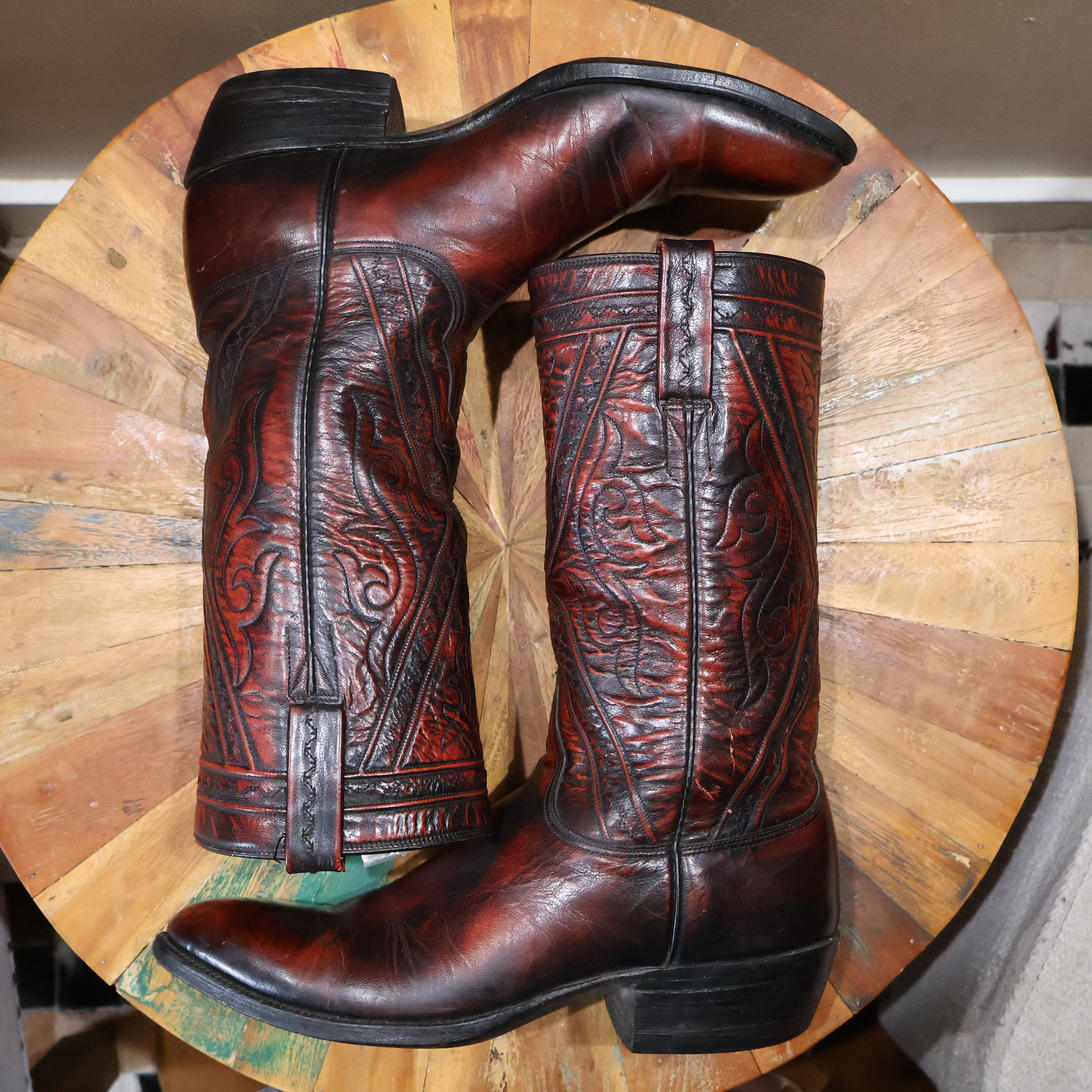 Vintage Lucchese Cherry Brown Cowboy Boots