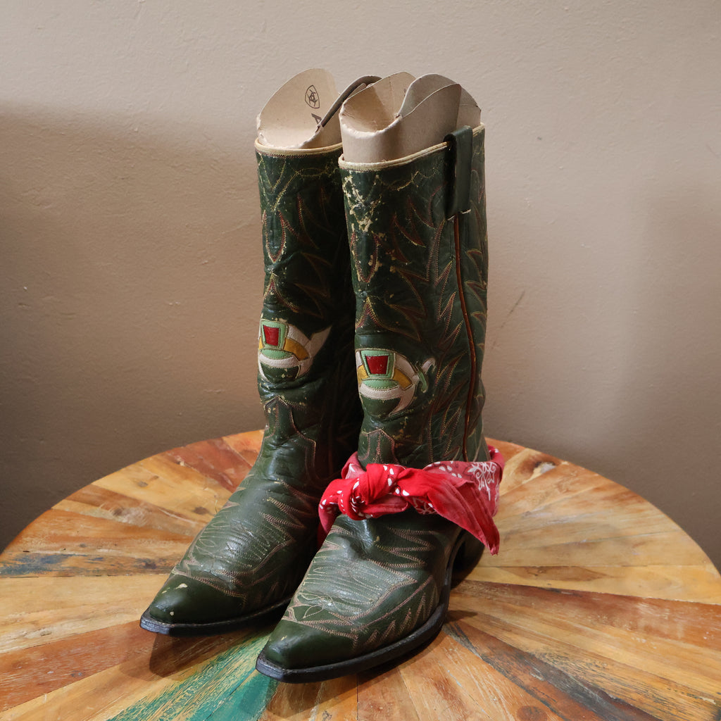 1950's Green Cowboy Boots with pointed stitching