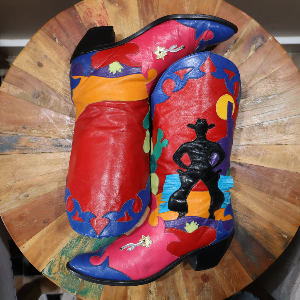 Multicolor Cowboy Outline Cowboy Boots