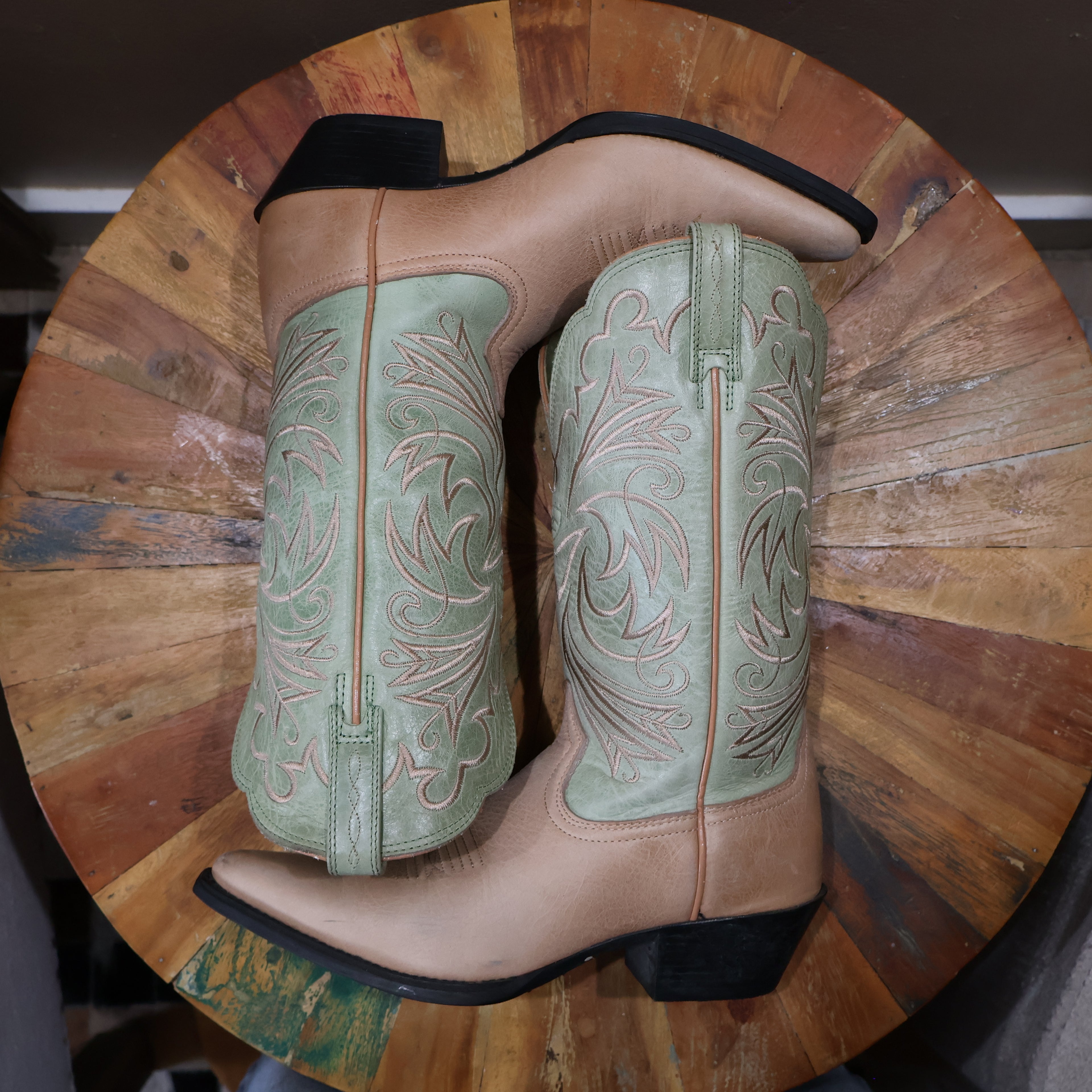 Tan and Pistachio Green Cowboy Boots
