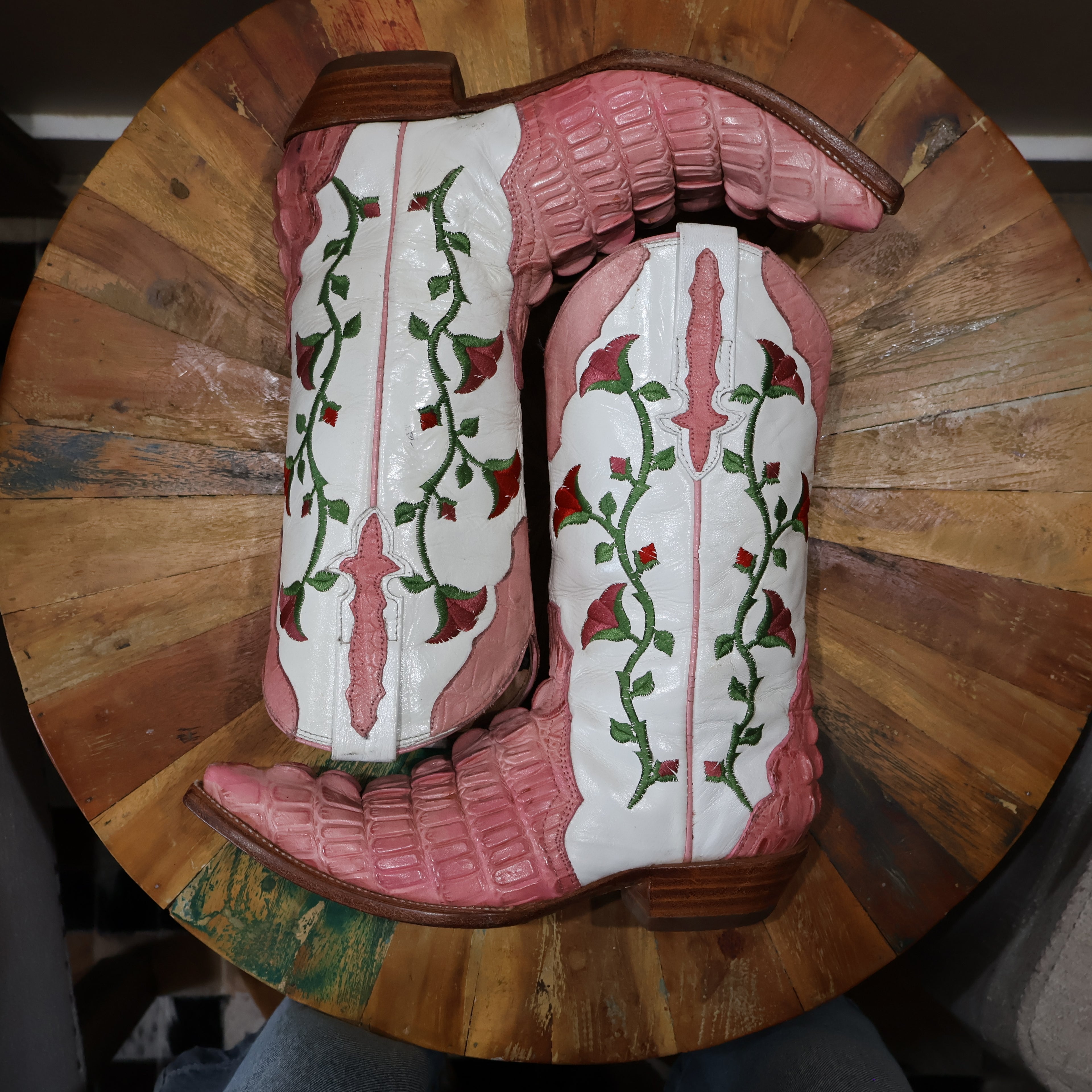 Pink Alligator Rose Cowboy Boots