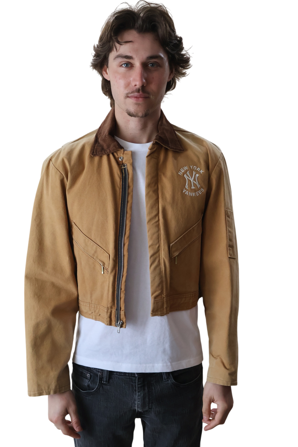 New York Yankees Cropped Coverall Jacket Camel