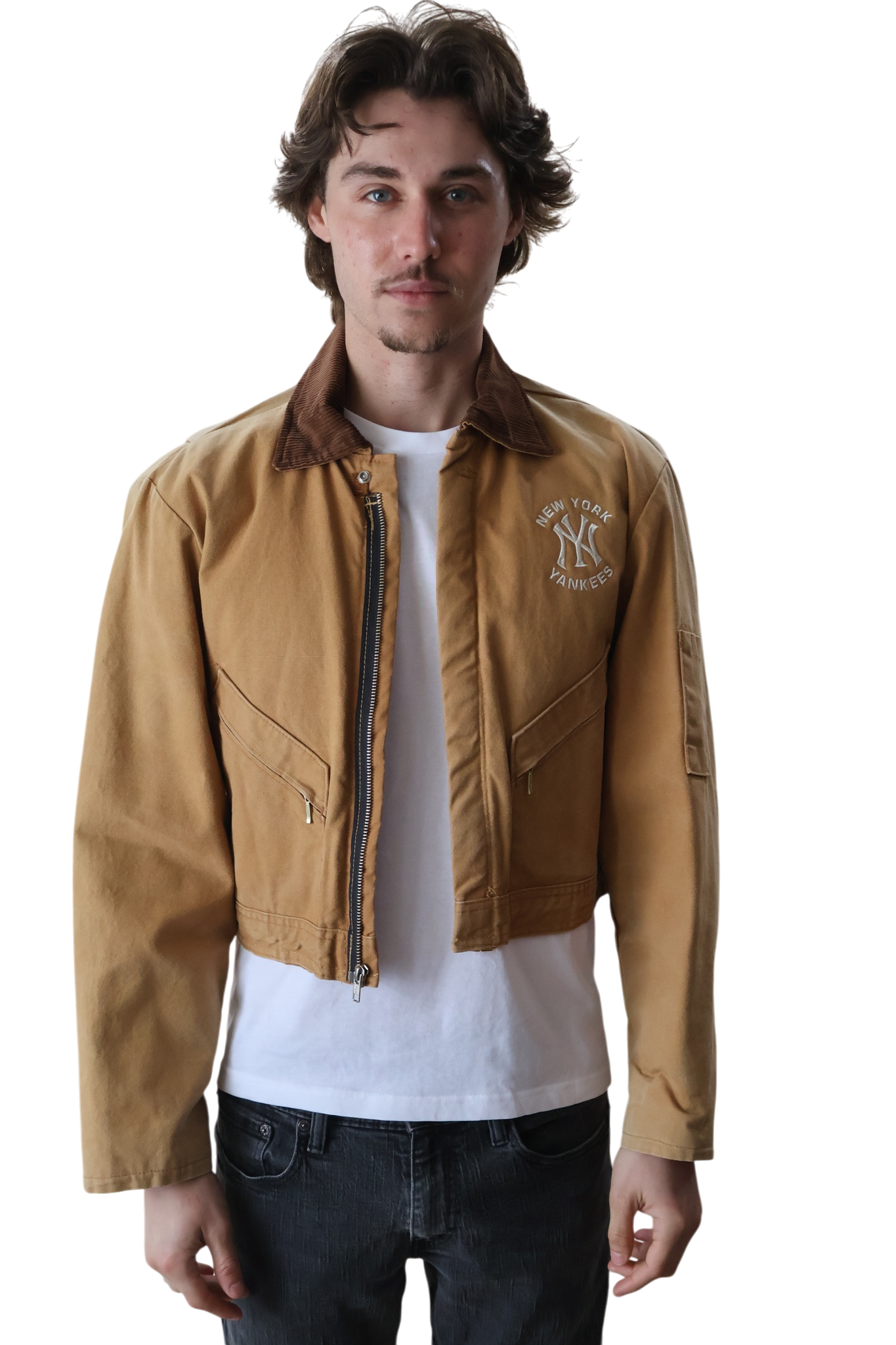 New York Yankees Cropped Coverall Jacket Camel