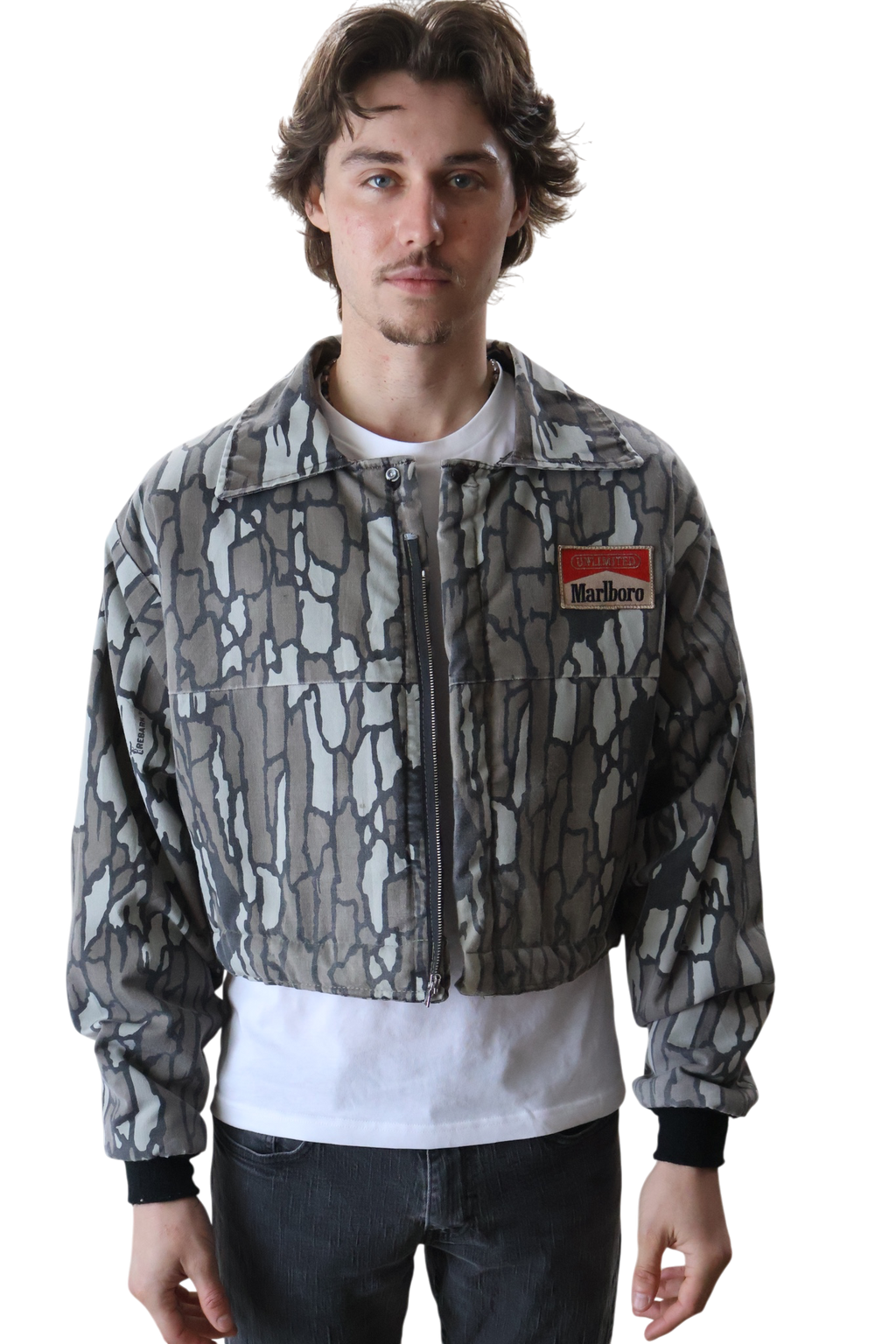 Camo Marlboro Patch and Print Cropped Coverall Jacket