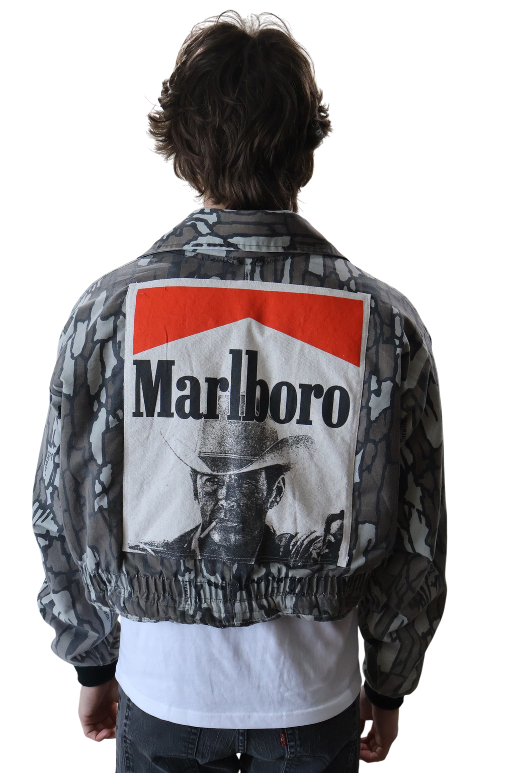 Camo Marlboro Patch and Print Cropped Coverall Jacket