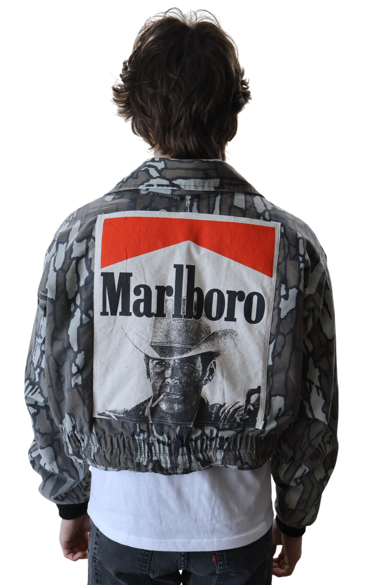 Camo Marlboro Patch and Print Cropped Coverall Jacket