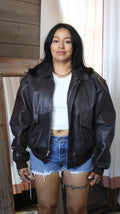 Snap Button Leather Bomber Jacket