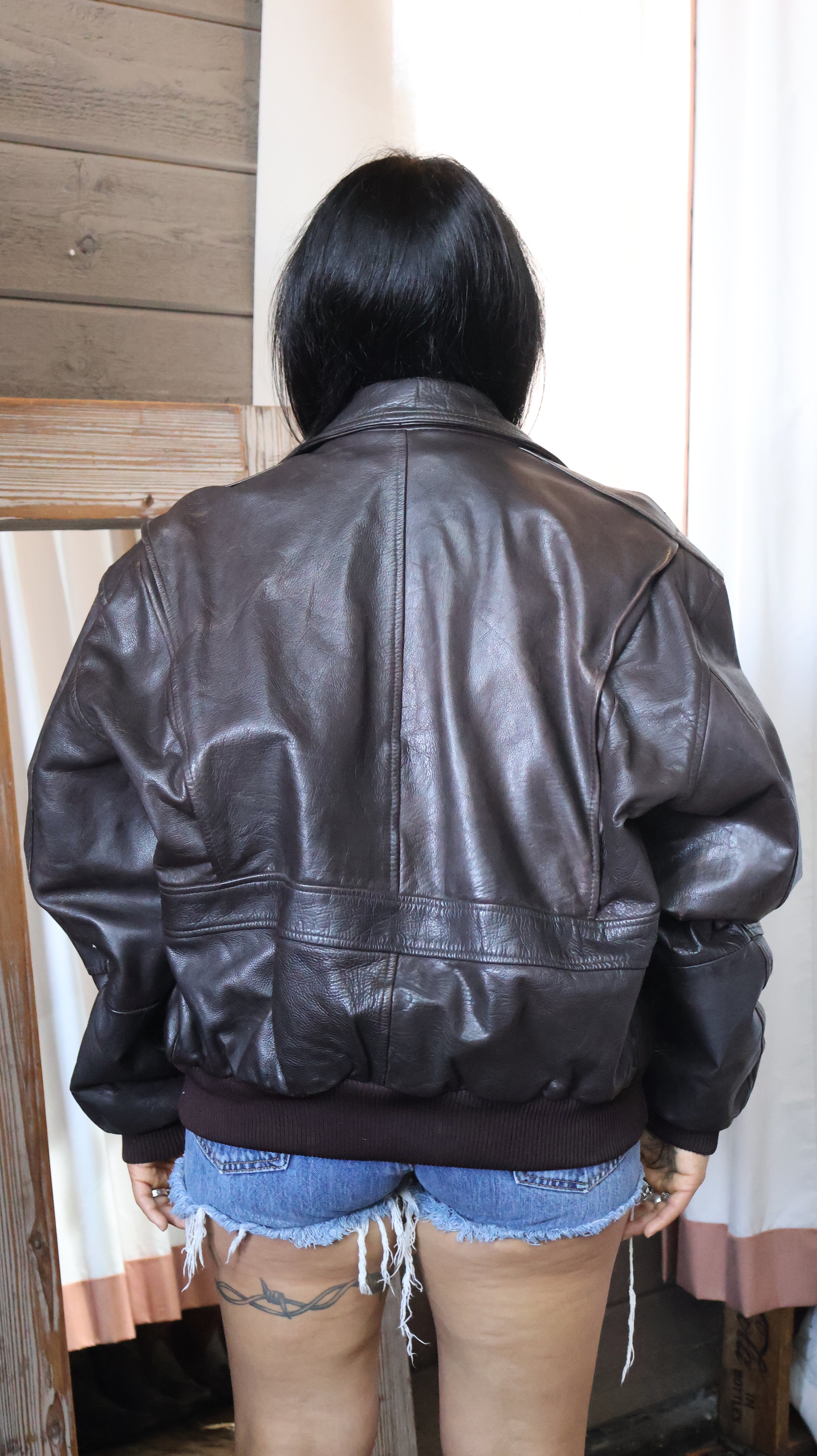 Snap Button Leather Bomber Jacket