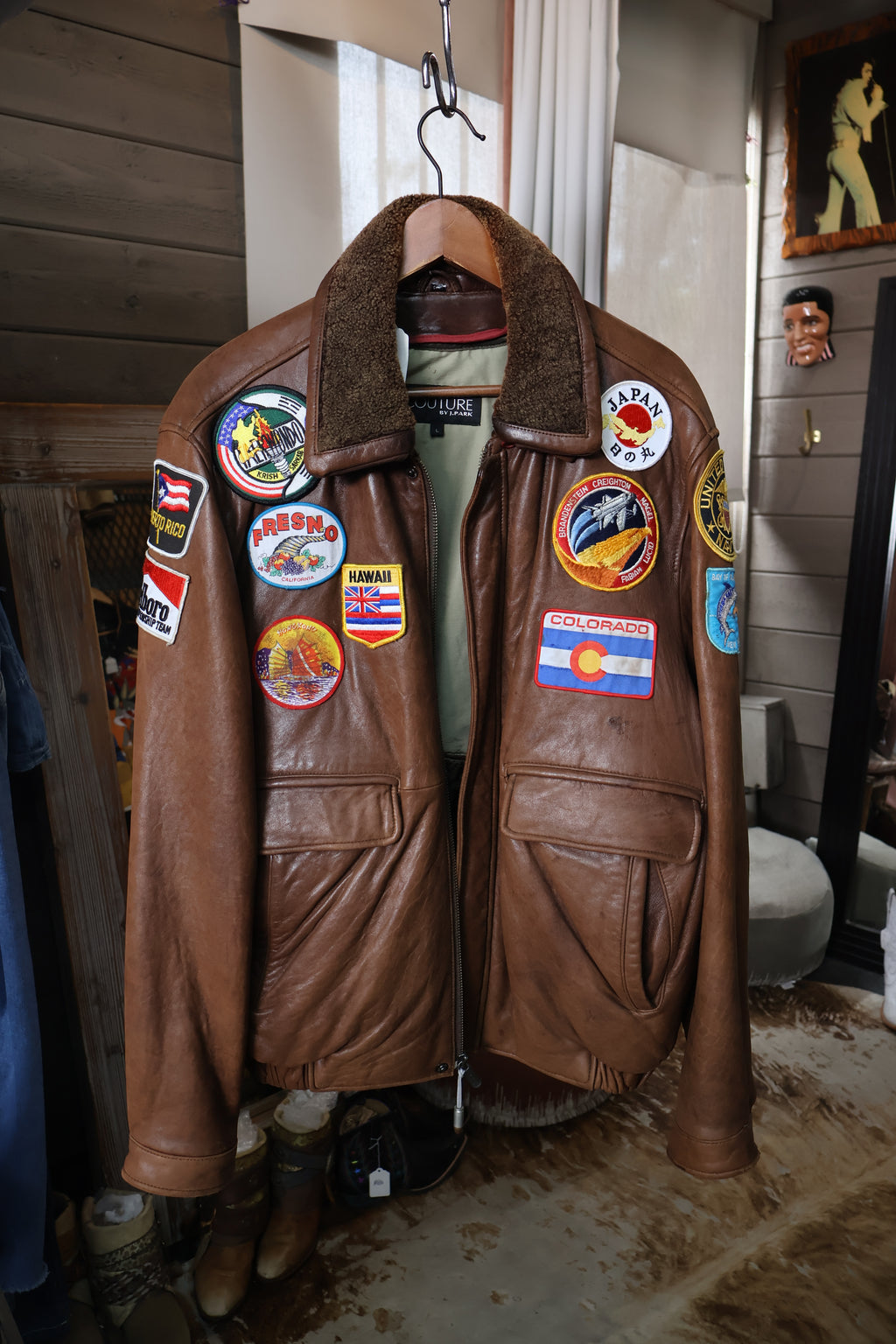 Brown Sherpa Collar Patchwork Leather Jacket