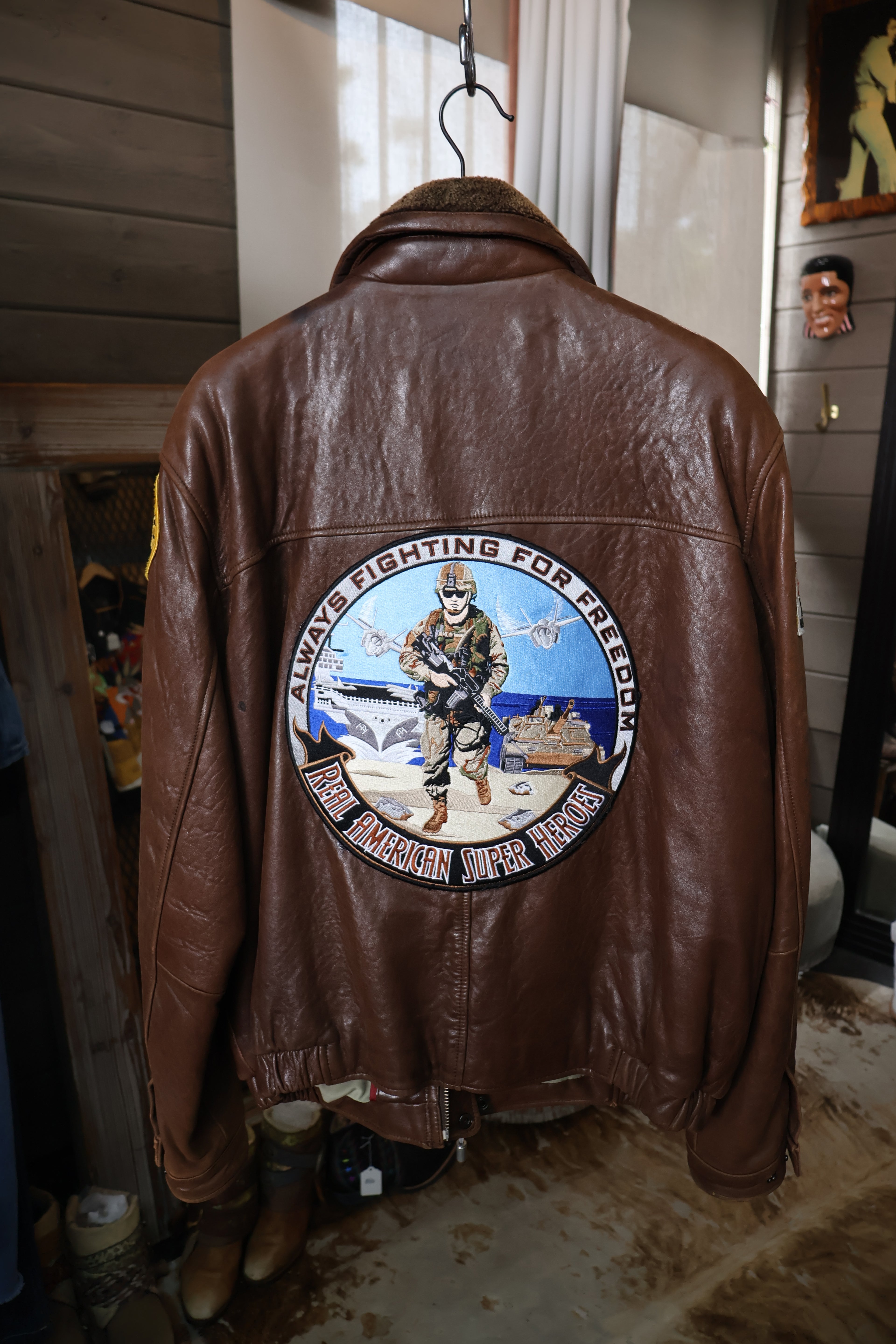 Brown Sherpa Collar Patchwork Leather Jacket