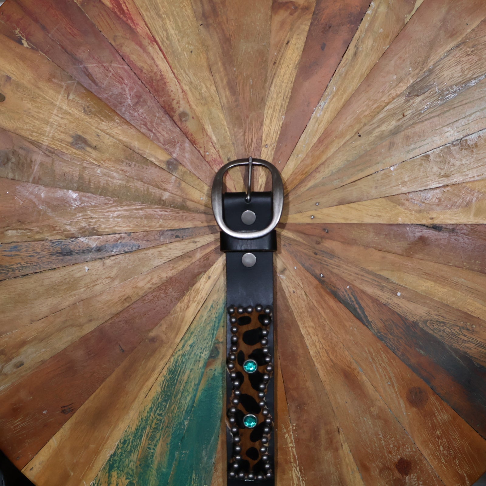 Leopard Green & Silver Bejewelled Belt